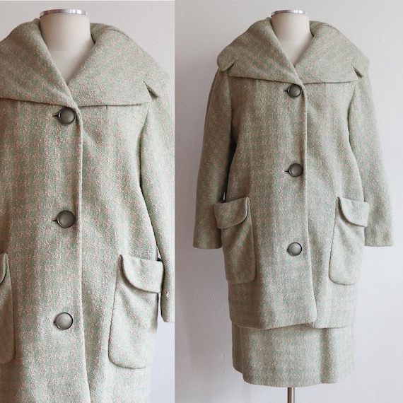 Vintage 1960s | houndstooth cocoon coat skirt set