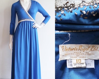 Vintage 1970s | S-M | Stunning beaded jersey wrap dress by designer Victoria Royal.