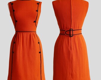 Vintage 1960’s | Small | Original Louis Feraud Orange Mod wool dress with back belt.