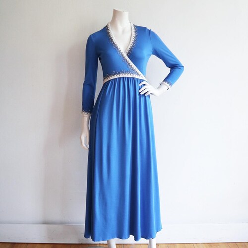 Vintage shops 1970s | S-M | Stunning beaded jersey wrap dress by designer Victoria Royal.