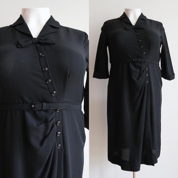 Vintage Volup | 2XL | 1940s inky black rayon jerse