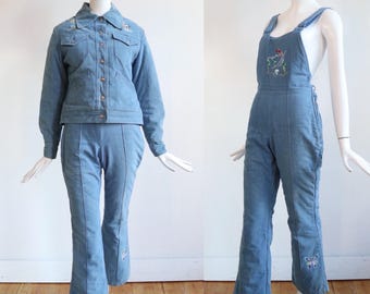 Vintage 1970's | Small | Jean-Claude Killy embroidered chambray snowsuit