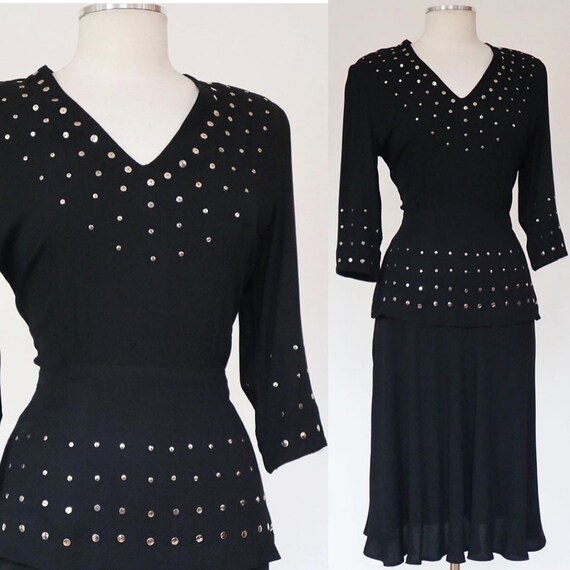 Vintage | M | rare 1940’s rayon crepe, studded 2 p