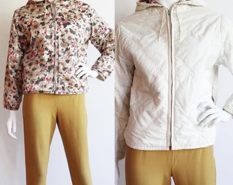 Vintage 1950s | M-L | Rare reversible nylon floral bomber jacket!