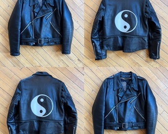 RARE vintage 1960’s | S/M | OOAK heavy duty leather moto jacket with custom Yin Yang patch