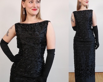 Vintage 1960&#39;s | Small | Emma Domb sequinned satin bombshell dress