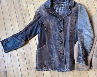 Rare Vintage 1920’s | Small | Distressed leather button up jacket by Holt Renfrew