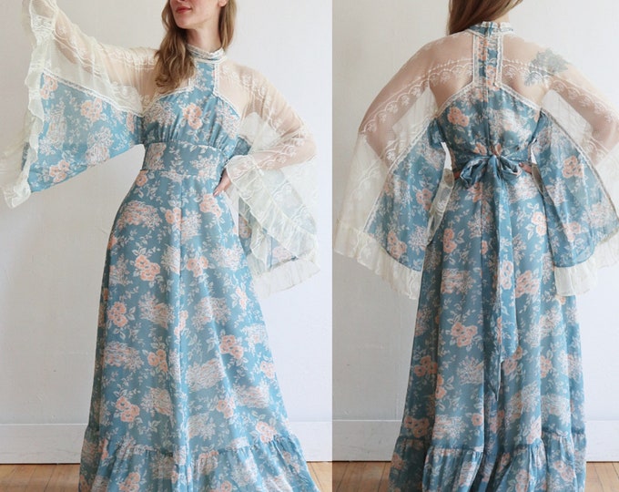 Featured listing image: Vintage 1970’s | XS/S | Gunne Sax size 9 blue prairie dress with lace and angel sleeves