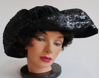 1910’s sequinned velvet hat by Bonwit Teller and Co.