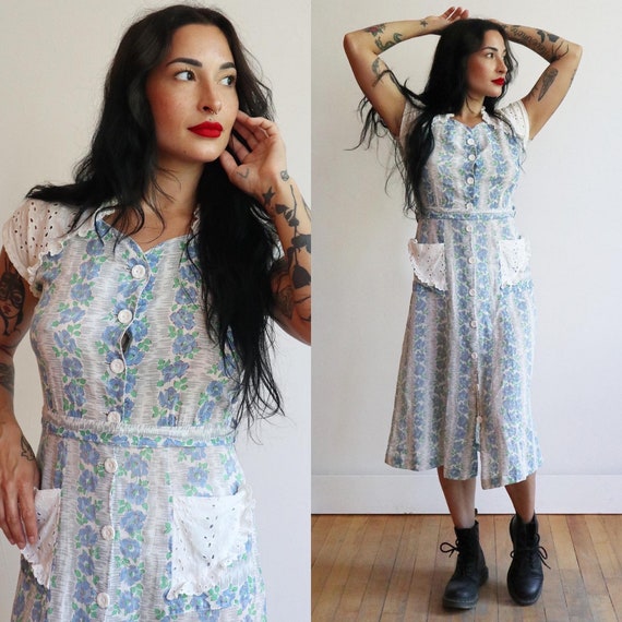 Vintage 1930’s 1940’s | Blue floral cotton feedsac