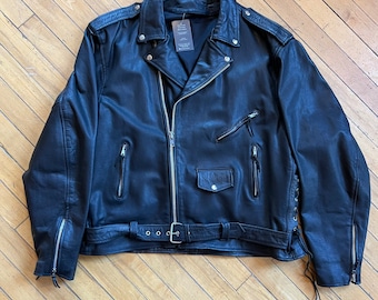 Vintage 1980’s | XXXL | Classic leather moto jacket with lace up sides and buckle size 56