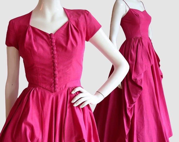 Featured listing image: Vintage 1940s | Small | Rare Breathtaking Ted Shore for Frank Starr pink gown with matching jacket