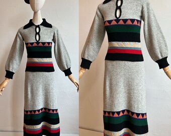 Rare Vintage 1970’s | Small | 1974 Alice Pollock documented pattern knit set with balloon sleeves