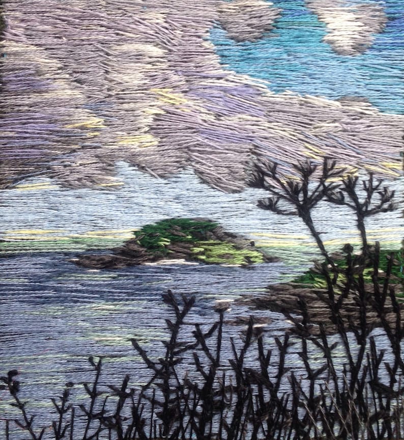 Cornwall Framed Hand Embroidered Thread Painting of Looe Island