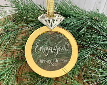 Personalized Engagement Ring Christmas Ornament. Engagement Gift Tag. Engagement Gift. Engaged Christmas Ornament. She Said Yes. Engaged