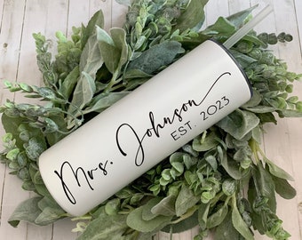 Personalized Mrs. Tumbler, 20 oz Stainless Tumbler, Personalized Tumbler, Bride to Be, Bridal Shower Gift, Wedding Gift, Gift for Bride