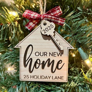 Personalized New Home Christmas Ornament, Etched Wood Keepsake, First Home Gift, New Homeowner, First Christmas, New Home Gift