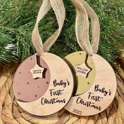 Baby's First Christmas Ornament Personalized Rainbow Etsy