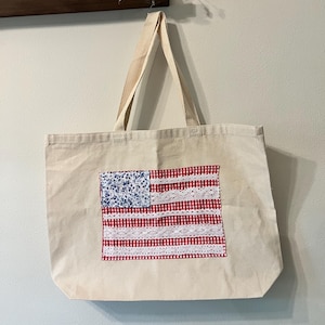 Patchwork American Flag Fabric Canvas Tote