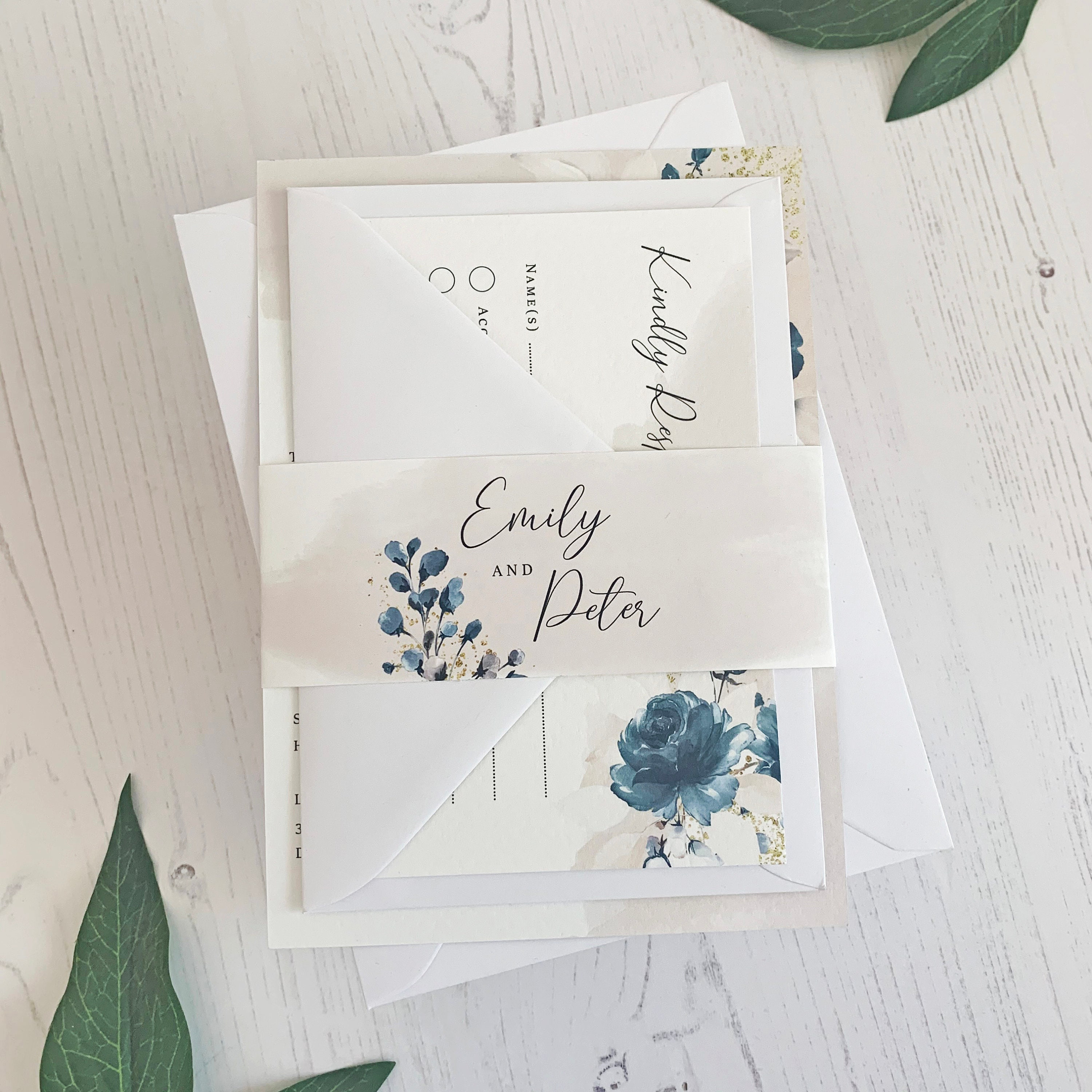 Navy Wedding Invitation Set Blush Blue Wedding Invitations Etsy