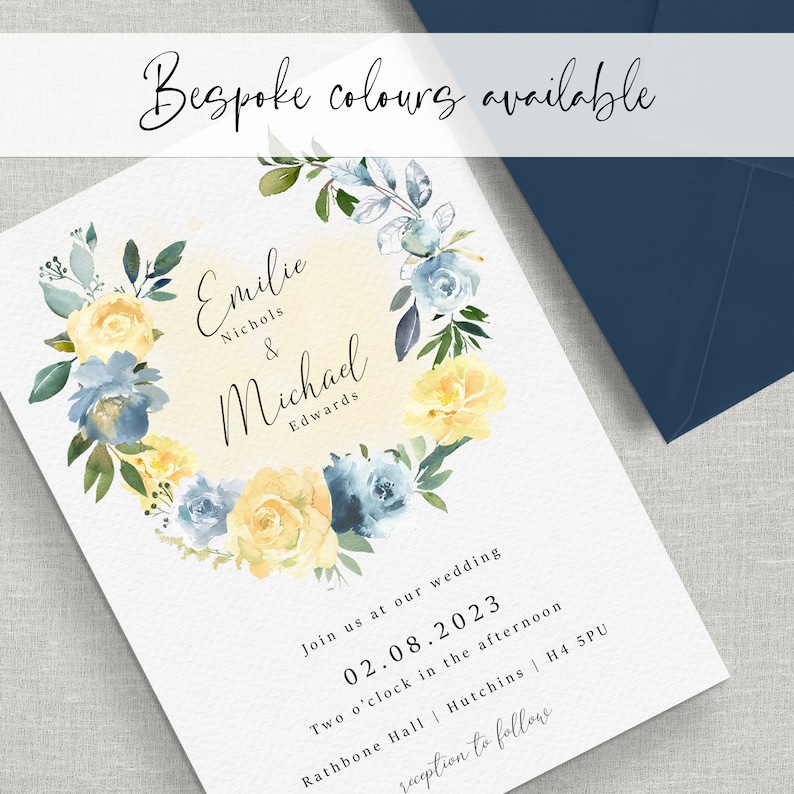 Pink Blue Wedding Invitation Soft Floral Wedding Invites / | Etsy UK