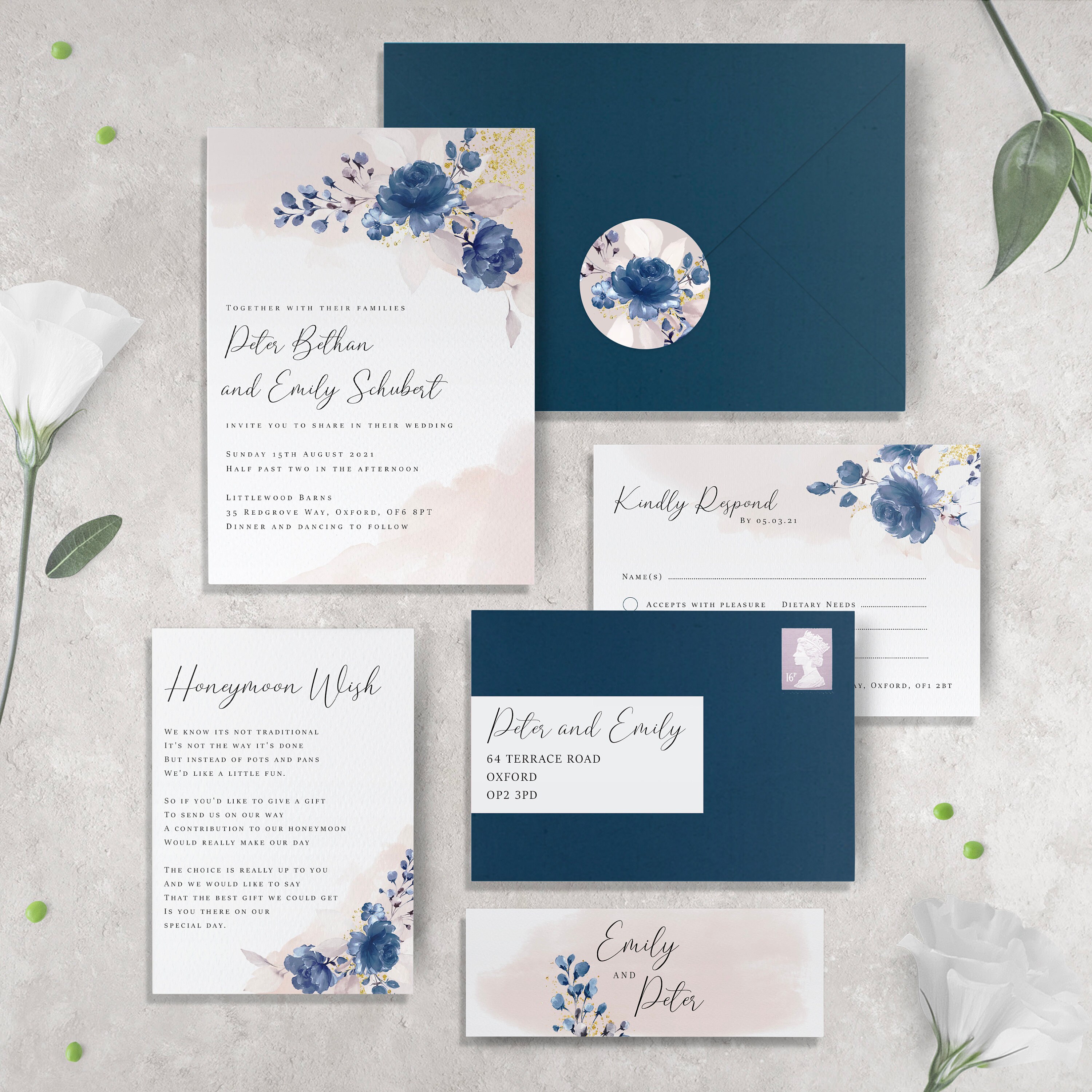 Navy Wedding Invitation Set Blush Blue Wedding Invitations Etsy
