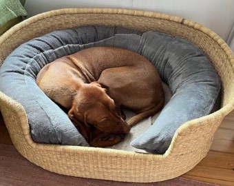 Komfortables Hundekorbbett | Naturbelassenes Hundebett | Schlichtes Hundebett | Handgewebter Korb | Nachhaltiges Hundebett | Hundebett | Haustier Möbel