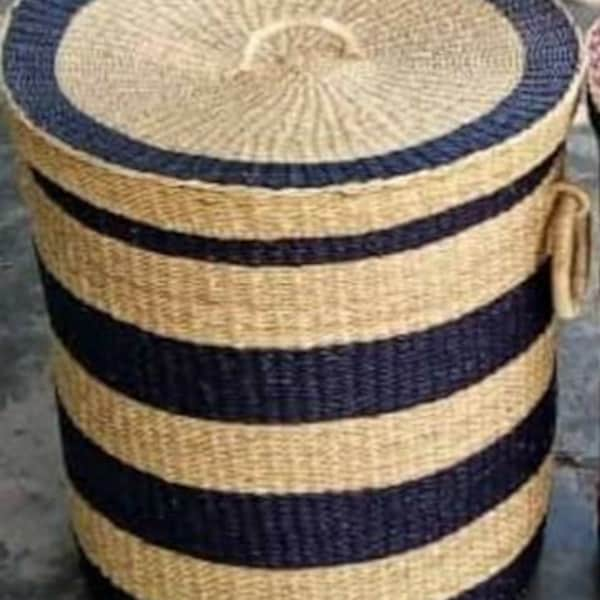 African Basket | Traditional Basket | Round Woven Basket | Woven laundry Bin | Blanket Storage | Bathroom Basket | Storage Basket with lid