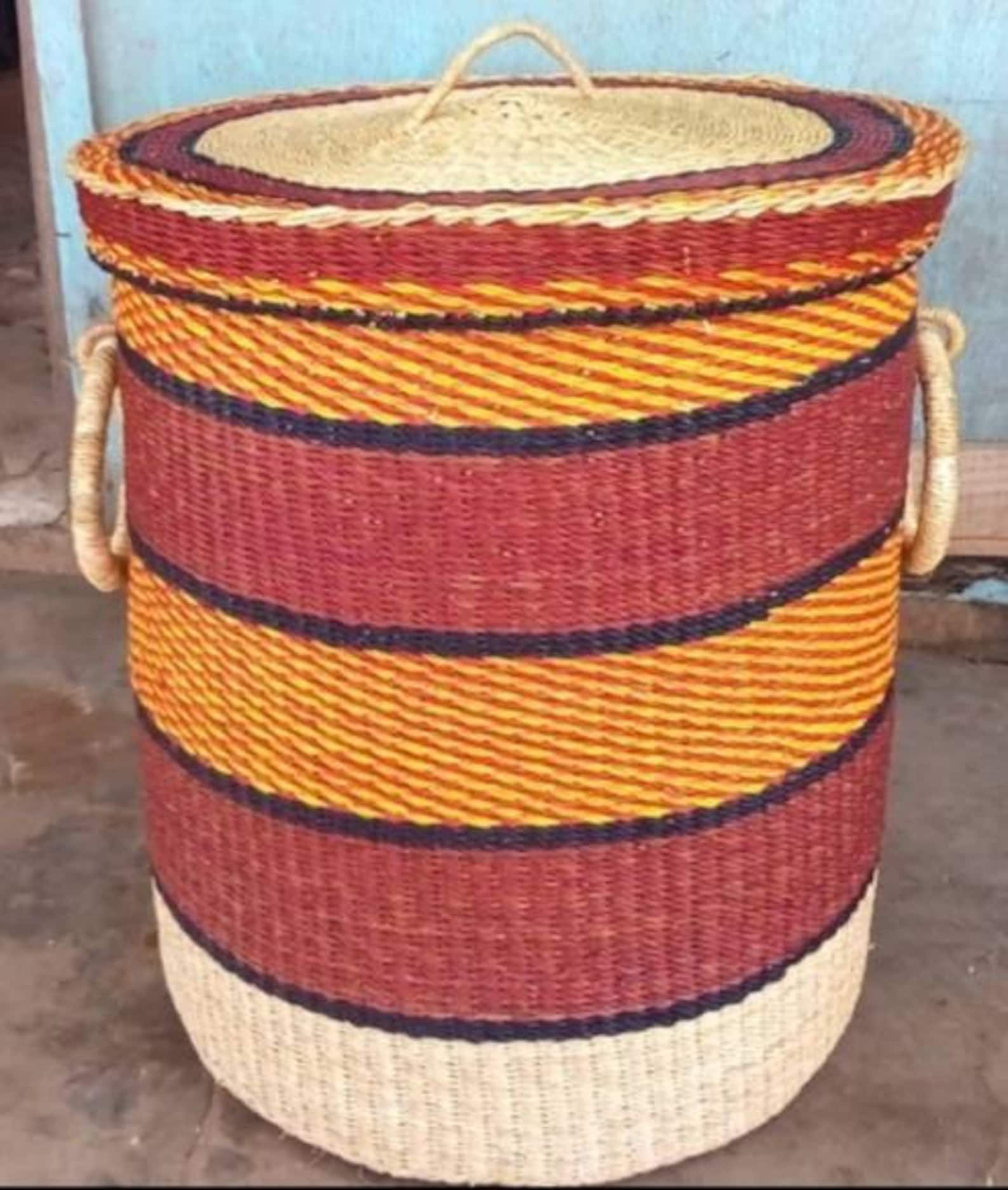 Natural Laundry Basket African Woven Basket Round Woven Etsy