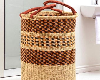 Handmade Bolga Laundry Basket: Large Woven African Storage Hamper