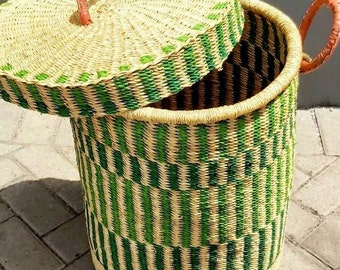 African laundry basket | Traditional Woven Basket | Round Woven Basket | Bedroom Basket | Decorative Basket | Storage Basket | Handled bin