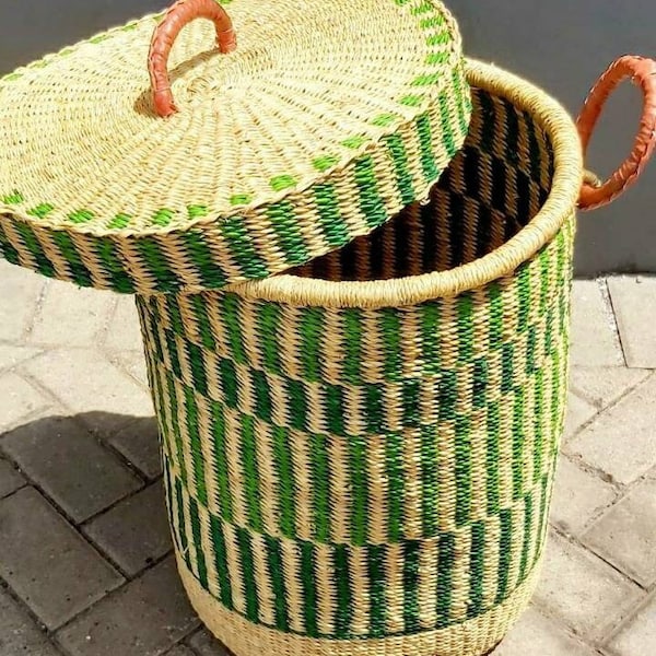 African laundry basket | Traditional Woven Basket | Round Woven Basket | Bedroom Basket | Decorative Basket | Storage Basket | Handled bin