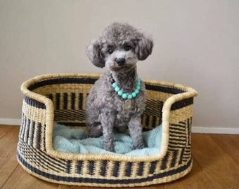 Comfortable Dog Basket Bed | Woven basket for pet | Pet baskets | Ghana basket | Puppy bed | cat basket | large dog bed