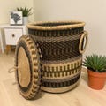 Handwoven African Laundry Basket: Bolga Basket with Leather Handles product logo