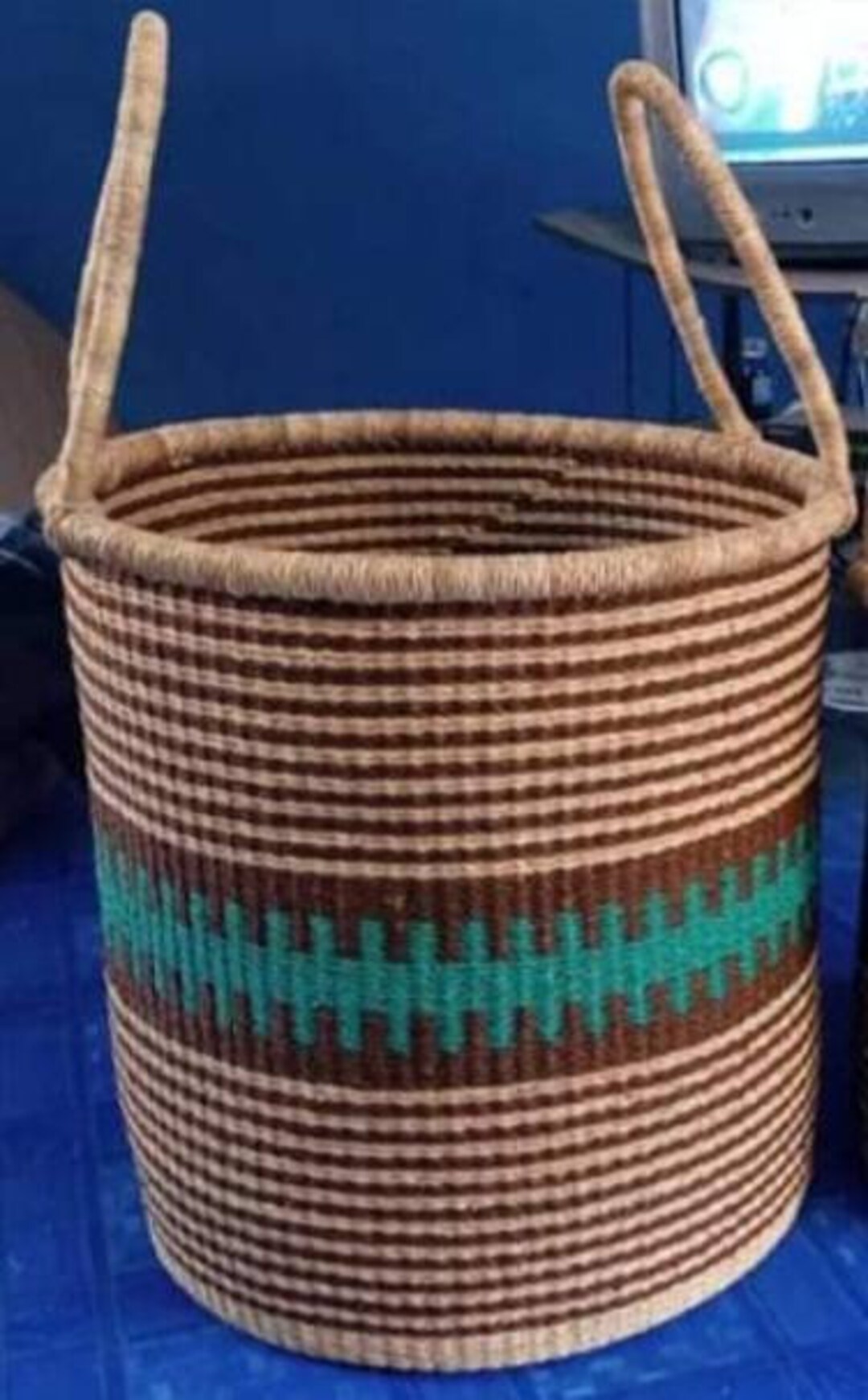 Natural Laundry Basket African Woven Basket Round Woven Basket Storage