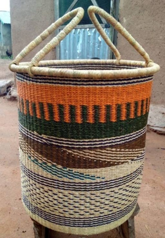 Cesta de lavandería tejida grande, cesta tejida africana, canasta tejida a  mano, cesta de lavandería Bolga natural, -  México