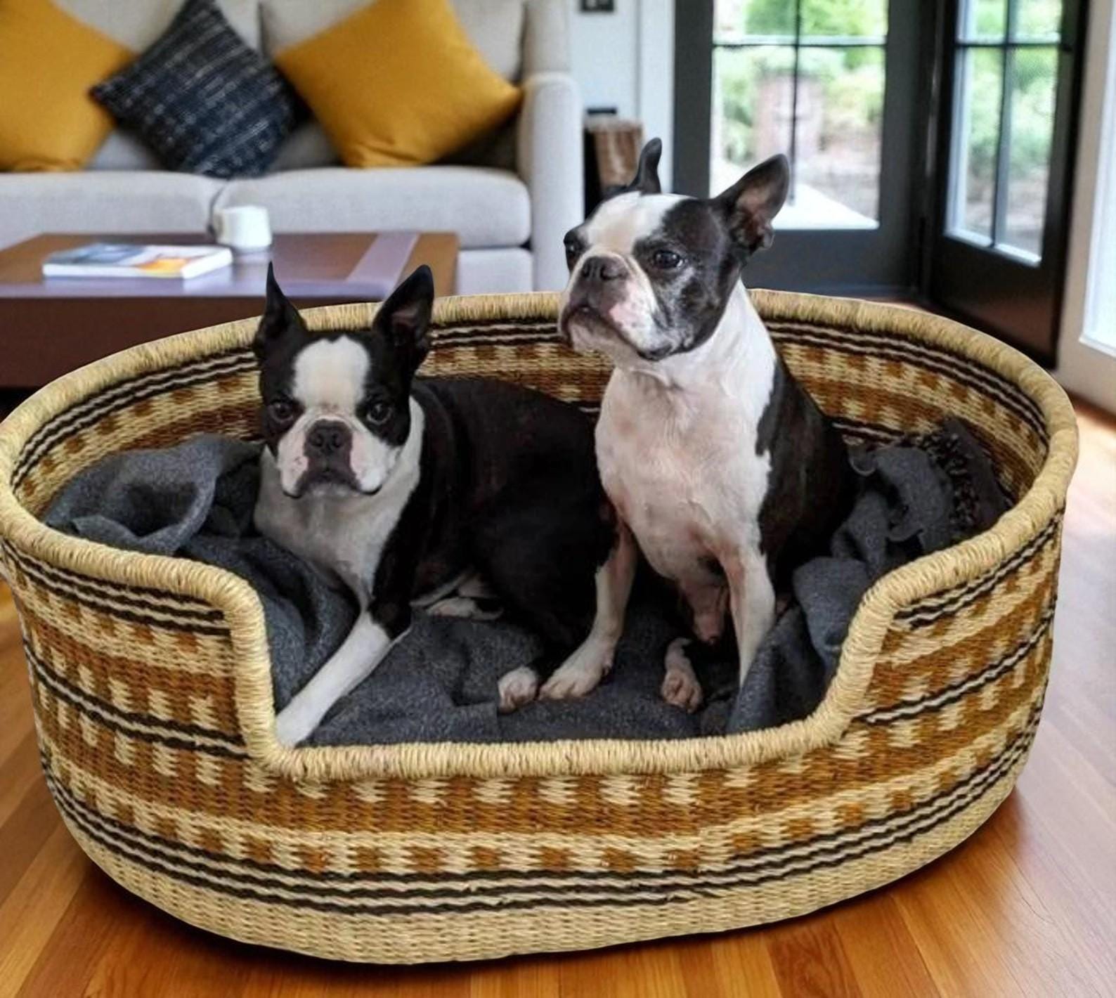 Woven Elephant Grass Dog Basket Bed: Handmade Ghana Pet Furniture