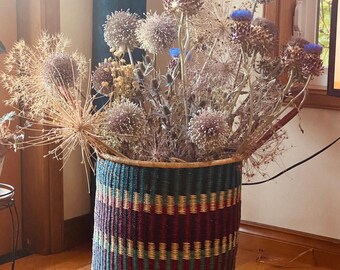 Handmade African Woven Basket: Round Laundry Hamper with Handles