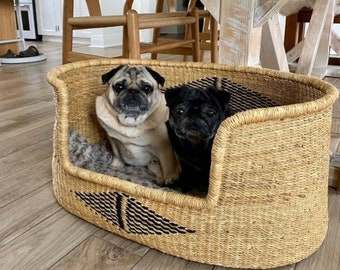 Natural Dog Bed Basket | Comfortable Dog Basket Bed |Pet Furniture | Brown Dog Bed | Large dog bed | Small dog bed | Puppy Bed | Pet Basket