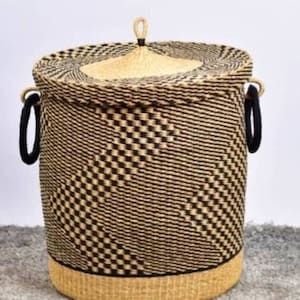 Natural laundry basket | African woven Basket | Round woven basket |  Storage basket | Home basic Laundry Basket |  Laundry basket with lid