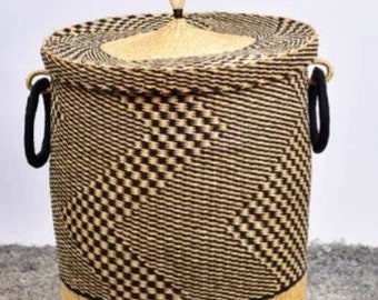 Natural laundry basket | African woven Basket | Round woven basket |  Storage basket | Home basic Laundry Basket |  Laundry basket with lid