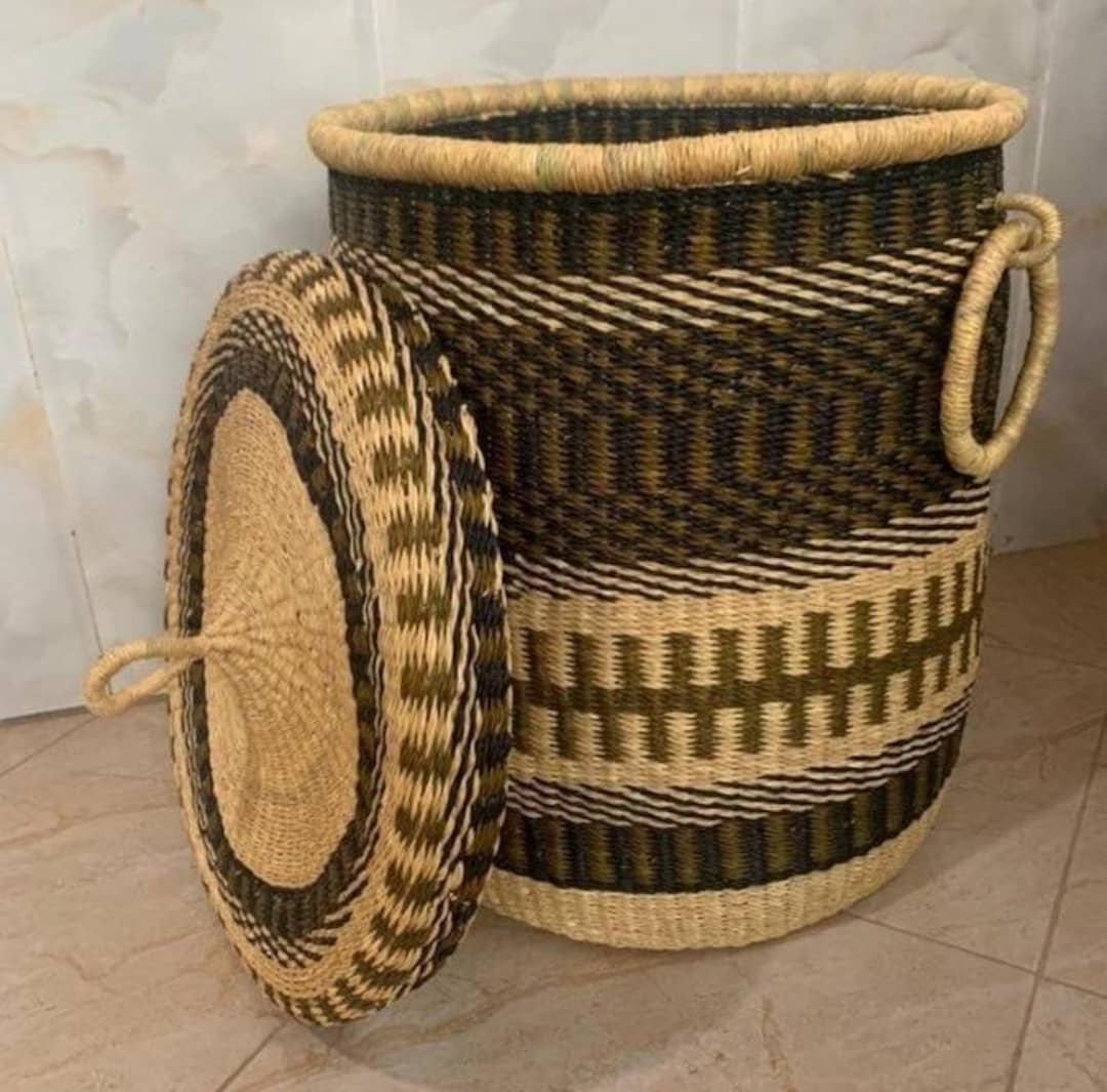 African Traditional Basket | Woven Laundry Basket | Round Storage ...