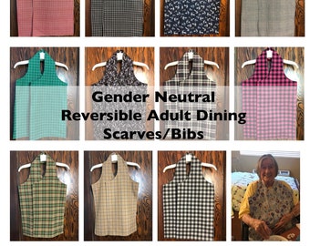 Reversible Adult Dining Scarves/Bibs - Gender Neutral Fabrics (inventory varies)