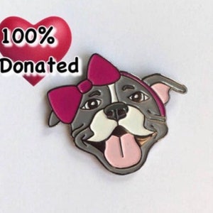 Grey and White Pitbull Pink Bow | Hard Enamel Pin | Pittie Love | Dog Accessories | Animal Rescue | Charity Pin | Bully Breed