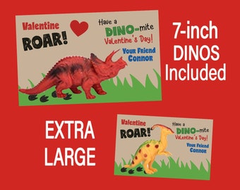 Large Preschool Dinosaur Valentine Cards for kids, Personalized Toddler Valentines Day Gift, Daycare class party Dinomite favor for school