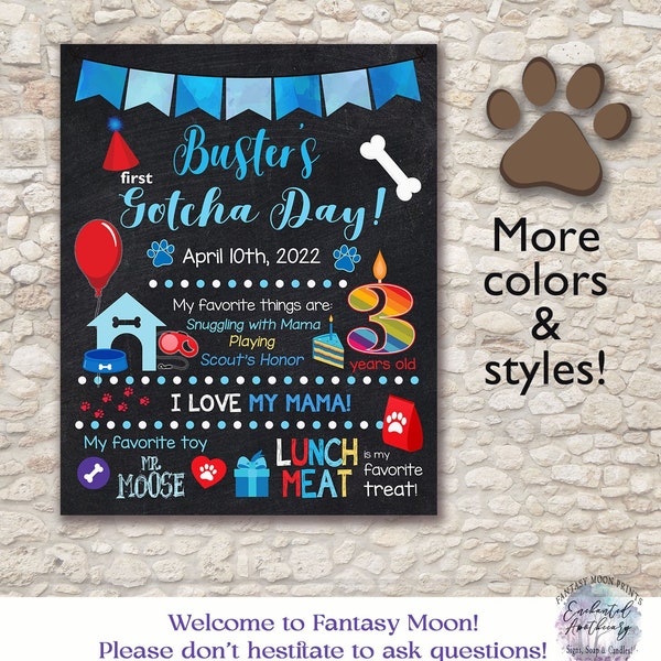 DOG Adoption Anniversary Sign / Gotcha Day Memory poster Puppy Dog Birthday Gift for dog owner Personalized Chalkboard Printable Pet Sign