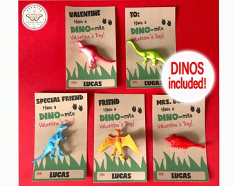 Dinosaur Valentine Cards for Kids, Personalized Printed Dino-mite Valentines for boys, DIY kit or Assembled Classroom NonCandy Favors