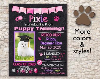 Puppy Training Dog Graduation Poster Announcement sign for the Last day of Dog school Puppy Kindergarten -Personalized custom dog owner Gift