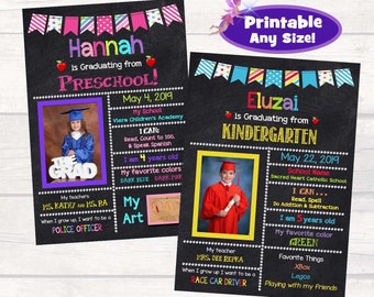 Preschool / Kindergarten Graduation Announcement, Printable Sign or Photo Announcement, Personalized Custom Any Grade PreK Girls Boys