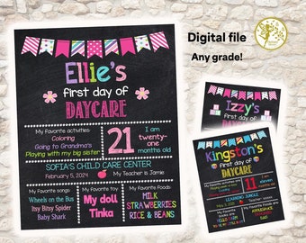 DAYCARE First Day of School Sign, Milestone Personalized Chalkboard TODDLER, PRESCHOOL, Baby Child Care Infant Care Printable Digital PreK